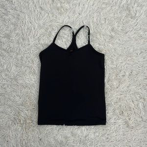 Black tank top, stretchy and soft.